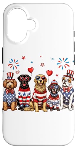 Patriotic Dogs Amerikanische Flagge Hund Mama Papa Feuerwerk 4. Juli Hülle für iPhone 16 Patriotic Dogs Amerikanische Flagge Hund Mama Papa Feuerwerk 4. Juli Hülle für iPhone 16 von July 4th Tees NYC