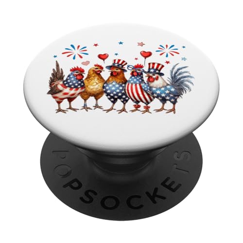 Patriotische Hühner, amerikanische Flagge, 4. Juli, Halbjahrhundert PopSockets Klebender PopGrip Patriotische Hühner, amerikanische Flagge, 4. Juli, Halbjahrhundert PopSockets Klebender PopGrip von July 4th Tees NYC