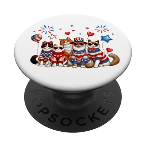 Patriotische Katzen, 4. Juli, halbjährliche Katze, amerikanische Flagge PopSockets Klebender PopGrip Patriotische Katzen, 4. Juli, halbjährliche Katze, amerikanische Flagge PopSockets Klebender PopGrip von July 4th Tees NYC