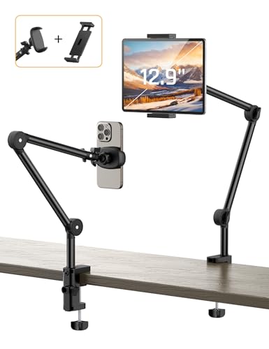 Jumkeet Tablet-Halterung für Bett, Telefonhalterung, verstellbar, 360 Grad drehbar, mit stabilem Arm, Halterung mit 2 Clips für iPhone Samsung HTC Sony Smartphone Series/iPad/Nintendo Switch/Kindle Jumkeet Tablet-Halterung für Bett, Telefonhalterung, verstellbar, 360 Grad drehbar, mit stabilem Arm, Halterung mit 2 Clips für iPhone Samsung HTC Sony Smartphone Series/iPad/Nintendo Switch/Kindle von Jumkeet