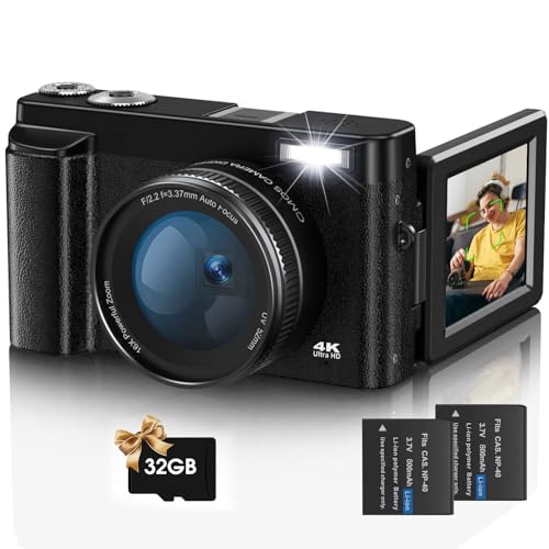 Digitalkamera,Jumobuis 4K 48MP Autofocus Fotokamera mit 32GB Speicherkarte 16X Digitalzoom,Kompaktkamera 3.0 Zoll 180-Grad-Drehung Flip-Screen für Teenager Anfänger Erwachsene von Jumobuis