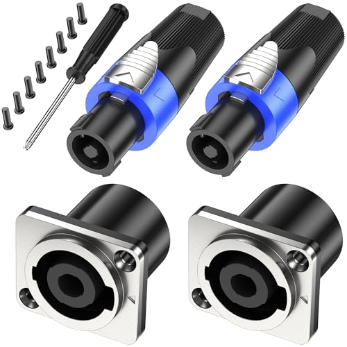 Jumwa 2Sets Speakon Adapter Speakon Stecker und Buchse Metall Panel Twist Lock mit Schraubendreher Kompatibel mit Neutrik Speakon NL4MP, NL4MPR, NL4FC, NL4FX, NLT4X, NL4 Serie, NL2FC von Jumwa