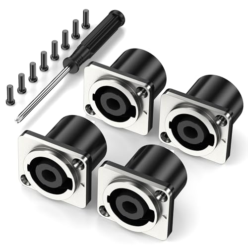 Jumwa 4Pack 4 Pole Speakon Panel Twist Lock Lautsprecher Buchse Metall Panel Jack Montage Kompatibel mit Neutrik Speakon NL4MP, NL4MPR, NL4FC, NL4FX, NLT4X, NL4 Serie, NL2FC, Type5 von Jumwa