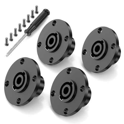 Jumwa 4Pack 4 Pole Speakon Panel Twist Lock Lautsprecher Buchse Rund Panel Jack Montage Kompatibel mit Neutrik Speakon NL4MP, NL4MPR, NL4FC, NL4FX, NLT4X, NL4 Serie, NL2FC, Type7 von Jumwa