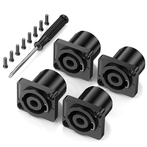 Jumwa 4Pack 4 Pole Speakon Panel Twist Lock Lautsprecher Buchse Square Panel Jack Montage Kompatibel mit Neutrik Speakon NL4MP, NL4MPR, NL4FC, NL4FX, NLT4X, NL4 Serie, NL2FC, Type6 von Jumwa