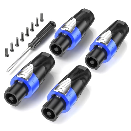 Jumwa 4Pack Speakon Stecker Audio Lautsprecher Adapter Stecker Twist Lock mit Schraubendreher Kompatibel mit Speakon NL4FC, NL4FX, NLT4X, NL2FC, Type2 von Jumwa