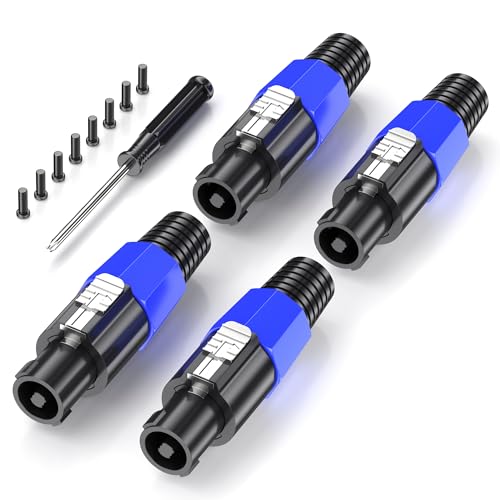 Jumwa 4Pack Speakon Stecker Twist Lock Audio Lautsprecherkabel Adapter Stecker mit Schraubendreher Kompatibel mit Speakon NL4FC, NL4FX, NLT4X, NL2FC, Type1 von Jumwa