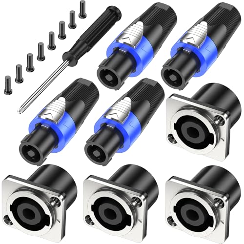 Jumwa 4Sets Speakon Adapter Speakon Stecker und Buchse Metall Panel Twist Lock mit Schraubendreher Kompatibel mit Neutrik Speakon NL4MP, NL4MPR, NL4FC, NL4FX, NLT4X, NL4 Serie, NL2FC von Jumwa