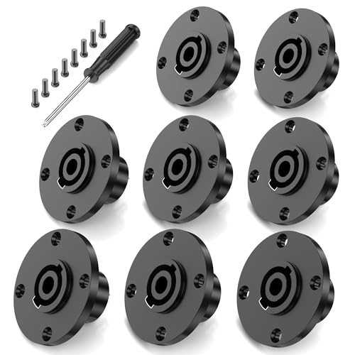 Jumwa 8Pack 4 Pole Speakon Panel Twist Lock Lautsprecher Buchse Rund Panel Jack Montage Kompatibel mit Neutrik Speakon NL4MP, NL4MPR, NL4FC, NL4FX, NLT4X, NL4 Serie, NL2FC, Type7 von Jumwa