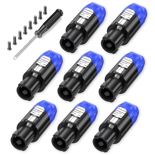 Jumwa 8Pack Speakon Stecker mit Schraubendreher Audio Lautsprecher Adapter Stecker Twist Lock Kompatibel mit Speakon NL4FC, NL4FX, NLT4X, NL2FC, Type3 von Jumwa