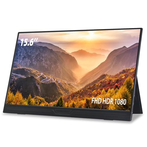 Jun-Saxifragelec Tragbarer Monitor 15,6 Zoll 1080 FHD HDR Bildschirm IPS Display mit Typ-C HDMI Anschluss, manueller Taste, Lautsprecher und Halterung für Laptop PC Xbox Phone von Jun-Saxifragelec