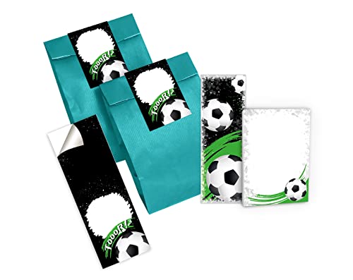 6 Lesezeichen + 6 Mini-Notizblöcke + 6 Geschenktüten (petrol) + 6 Aufkleber Fussball Fußball Mitgebsel Gastgeschenk beim Kindergeburtstag Jungen von Junapack