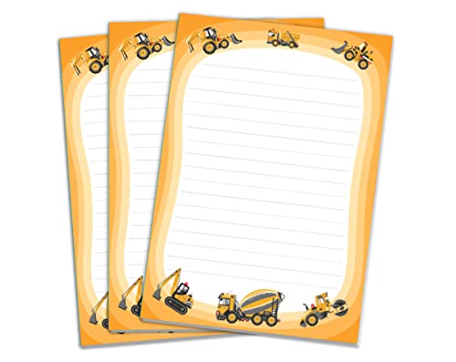 Blöcke Schreibblock mit Kindermotiv Baustelle Briefpapier-Set für Jungen Jungs (3 Blöcke mit je 25 Blätter in A5-Format) von Junapack