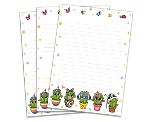 Blöcke Schreibblock mit Kindermotiv Kaktus für Mädchen (3 Blöcke mit je 25 Blätter in A5-Format) von Junapack