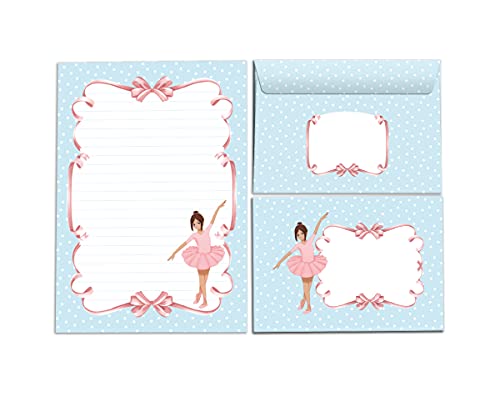 Briefblock mit Umschlag für Kinder Ballerina Briefpapier-Set für Mädchen (Block A5 mit 25 Blätter + 15 Umschläge) von Junapack