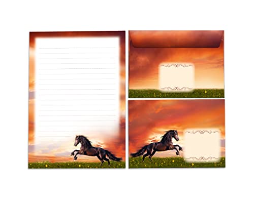 Briefpapier-Set Pferd für Mädchen Briefblock mit Umschlag für Kinder (Block A5 mit 25 Blätter + 15 Umschläge) von Junapack