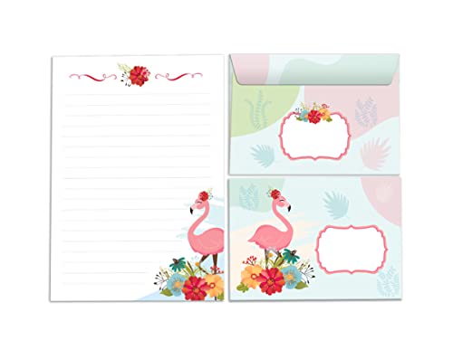 Briefpapier-Set für Mädchen Flamingo Briefblock mit Umschlag für Kinder (Block A5 mit 25 Blätter + 15 Umschläge) von Junapack