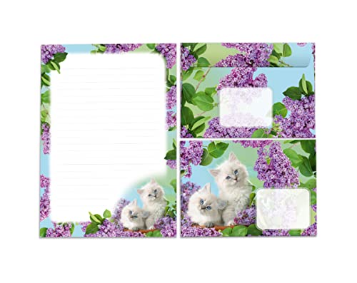 Briefpapier-Set für Mädchen Katzen Briefblock mit Umschlag für Kinder (Block A5 mit 25 Blätter + 15 Umschläge) von Junapack