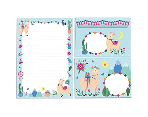 Briefpapier-Set für Mädchen Lama Briefblock mit Umschlag für Kinder (Block A5 mit 25 Blätter + 15 Umschläge) von Junapack