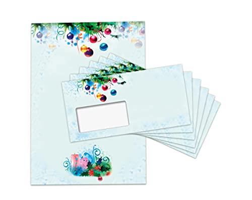 Briefpapier Weihnachten Weihnachtsbriefpapier mit Umschlag Umschlägen mit Fenster Weihnachtspapier A4 für Kunden (50 Blätter + 50 Umschläge) von Junapack
