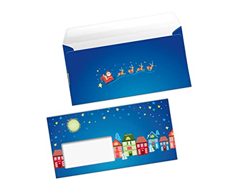 Umschläge für Briefe Kundenbriefe Weihnachtsmotiv Weihnachten Briefumschläge (250 Umschläge in DIN-lang Format mit Fenster/selbstklebend mit Abziehstreifen) von Junapack