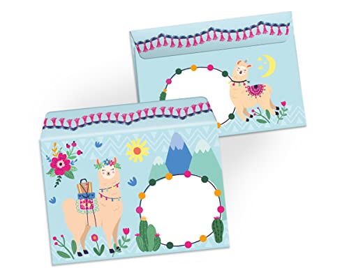 Umschläge mit Kindermotiv Lama für Einladungskarten Gutscheine Geldgeschenke DIN C6 für Mädchen (15 Umschläge / selbstklebend mit Abziehstreifen) von Junapack