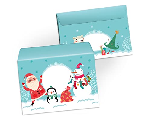 Umschläge mit Kindermotiv Schneemann Weihnachtsmann Weihnachtsmotiv für Einladungskarten Gutscheine Geldgeschenke DIN C6 (15 Umschläge / selbstklebend mit Abziehstreifen) von Junapack