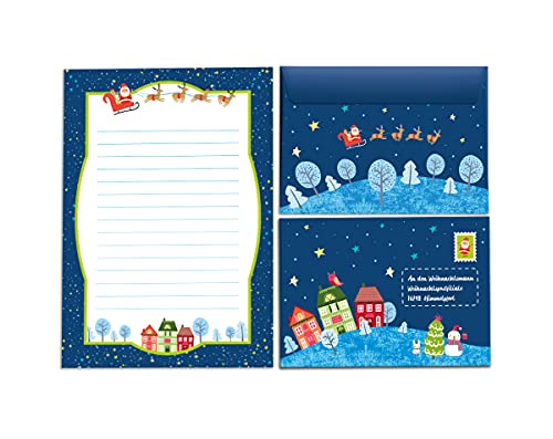 Weihachten Briefpapier Weihnachtsbriefpapier für Kinder Briefset an Weihnachtsmann Wunschzettel-Block (Block A5 mit 25 Blätter + 15 Umschläge) von Junapack