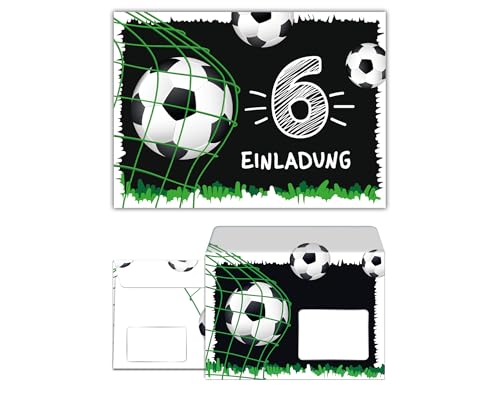 12 Einladungskarten incl. 12 Umschläge zum 6. Kindergeburtstag sechste Geburtstag Jungen Fussball Fußball von Junaversum