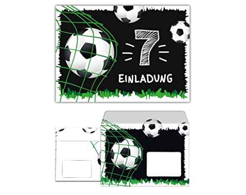 12 Einladungskarten incl. 12 Umschläge zum 7. Kindergeburtstag siebte Geburtstag Jungen Fussball Fußball von Junaversum