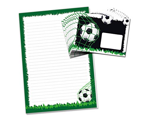 Briefblock mit Umschlag Fussball Fußball für Kinder Briefpapier-Set (Block A4 mit 25 Blätter + 15 Umschläge) von Junaversum