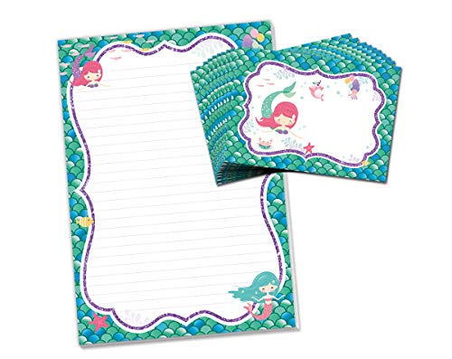 Briefblock mit Umschlag Meerjungfrau für Kinder Briefpapier-Set (Block A4 mit 25 Blätter + 15 Umschläge) von Junaversum