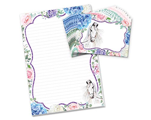 Briefblock mit Umschlag Pferd für Kinder Briefpapier-Set (Block A4 mit 25 Blätter + 15 Umschläge) von Junaversum