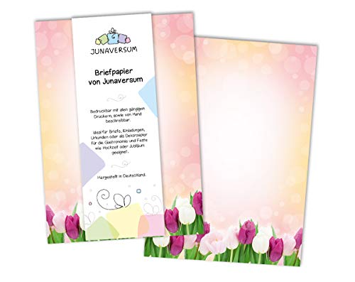 Briefpapier Blumen Tulpen rosa Ostern Motivpapier für Einladungen Hochzeit Geburtstag 90 g/qm DIN A4 (100 Blätter) von Junaversum