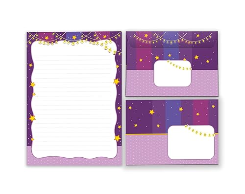 Briefpapier-Set Briefblock mit Umschlag für Kinder Sterne Kindermotiv Mädchen (Block A5 mit 25 Blätter + 15 Umschläge) von Junaversum