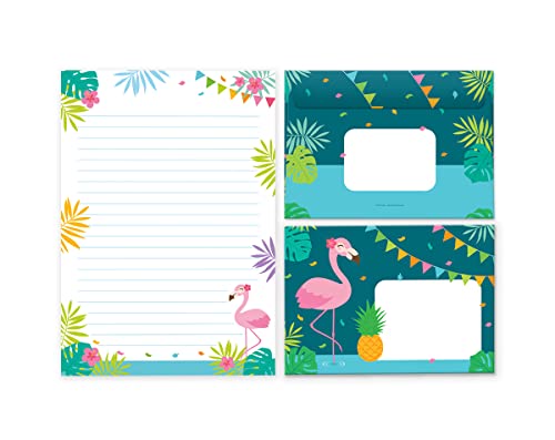 Briefpapier-Set Briefblock mit Umschlag für Mädchen Kindermotiv Flamingo (Block A5 mit 25 Blätter + 15 Umschläge) von Junaversum