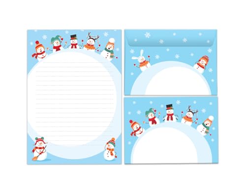 Briefpapier-Set für Weihnachten Blöcke Umschläge Kindermotiv für Mädchen Jungen Weihnachtsbriefpapier Weihnachtspapier Brief an Weihnachtsmann Schneemänner (Block A5 mit 25 Blätter + 15 Umschläge) von Junaversum