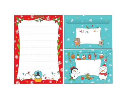 Briefpapier-Set für Weihnachten Blöcke rot Umschläge Kindermotiv für Mädchen Jungen Weihnachtsbriefpapier Weihnachtspapier Brief Weihnachtsmann (Block A5 mit 25 Blätter + 15 Umschläge) von Junaversum