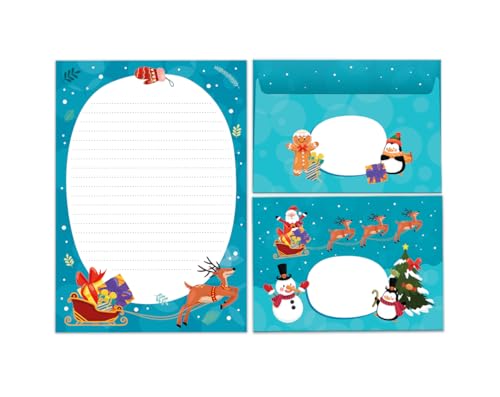 Briefpapier-Set für Weihnachten Reh Blöcke Umschläge Kindermotiv für Mädchen Jungen Weihnachtsbriefpapier Weihnachtspapier Brief an Weihnachtsmann (Block A5 mit 25 Blätter + 15 Umschläge) von Junaversum