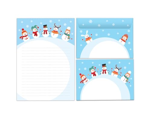 Briefpapier-Set für Weihnachten Schneemänner Blöcke Umschläge Kindermotiv Jungen Mädchen Weihnachtsbriefpapier Weihnachtspapier Brief an Weihnachtsmann (Block A5 mit 25 Blätter + 15 Umschläge) von Junaversum