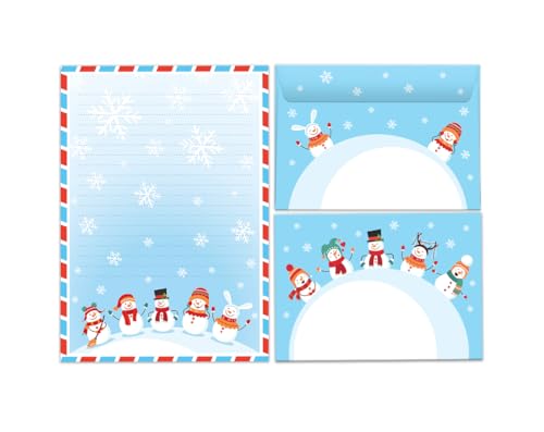 Briefpapier-Set für Weihnachten Schneemann Blöcke Umschläge Kindermotiv Mädchen Jungen Weihnachtsbriefpapier Weihnachtspapier Brief an Weihnachtsmann (Block A5 mit 25 Blätter + 15 Umschläge) von Junaversum
