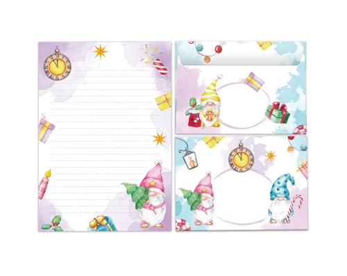 Briefpapier-Set für Weihnachten Tomte rosa Blöcke Umschläge Kindermotiv für Mädchen Jungen Weihnachtsbriefpapier Weihnachtspapier Brief an Weihnachtsmann (Block A5 mit 25 Blätter + 15 Umschläge) von Junaversum