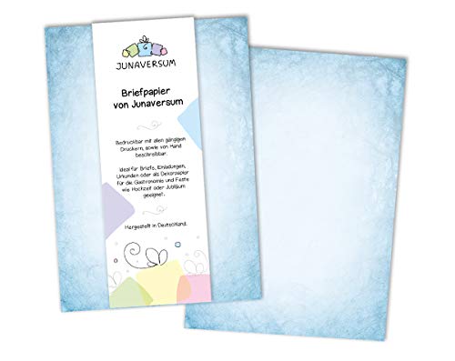 Briefpapier Vintage blau Motivpapier für Einladungen Urkunden Hochzeit Geburtstag 90 g/qm DIN A4 (10 Blätter) von Junaversum