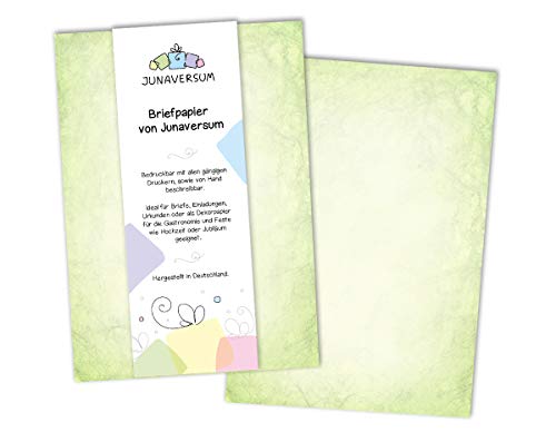 Briefpapier Vintage grün Motivpapier für Einladungen Urkunden Hochzeit Geburtstag 90 g/qm DIN A4 (25 Blätter) von Junaversum