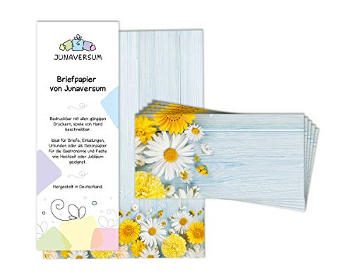 Briefpapier mit Umschlag Briefpapier-Set Blumen Holz blau Motivpapier für Briefe Einladungen Hochzeit (10 Blätter + 10 Umschläge) von Junaversum