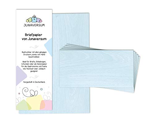 Briefpapier mit Umschlag Briefpapier-Set Holz blau Motivpapier für Einladungen Hochzeit Urkunden (25 Blätter + 25 Umschläge) von Junaversum