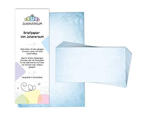 Briefpapier mit Umschlag Briefpapier-Set Vintage blau Motivpapier für Einladungen Hochzeit Urkunden (10 Blätter + 10 Umschläge) von Junaversum