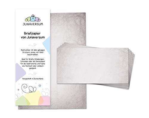 Briefpapier mit Umschlag Briefpapier-Set Vintage grau Motivpapier für Einladungen Hochzeit Urkunden (10 Blätter + 10 Umschläge) von Junaversum