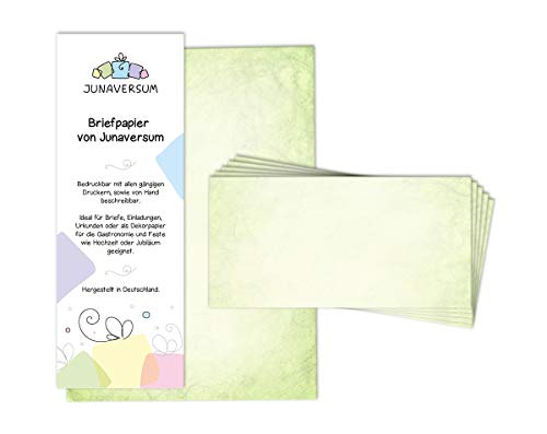 Briefpapier mit Umschlag Briefpapier-Set Vintage grün Motivpapier für Einladungen Hochzeit Urkunden (10 Blätter + 10 Umschläge) von Junaversum
