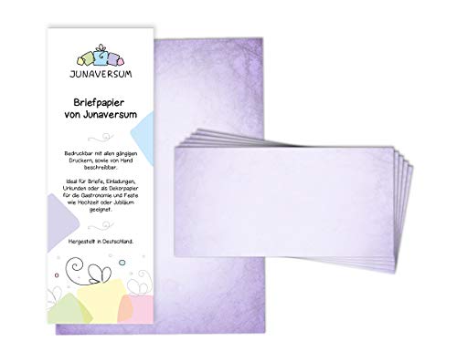 Briefpapier mit Umschlag Briefpapier-Set Vintage lila Motivpapier für Einladungen Hochzeit Urkunden (50 Blätter + 50 Umschläge) von Junaversum